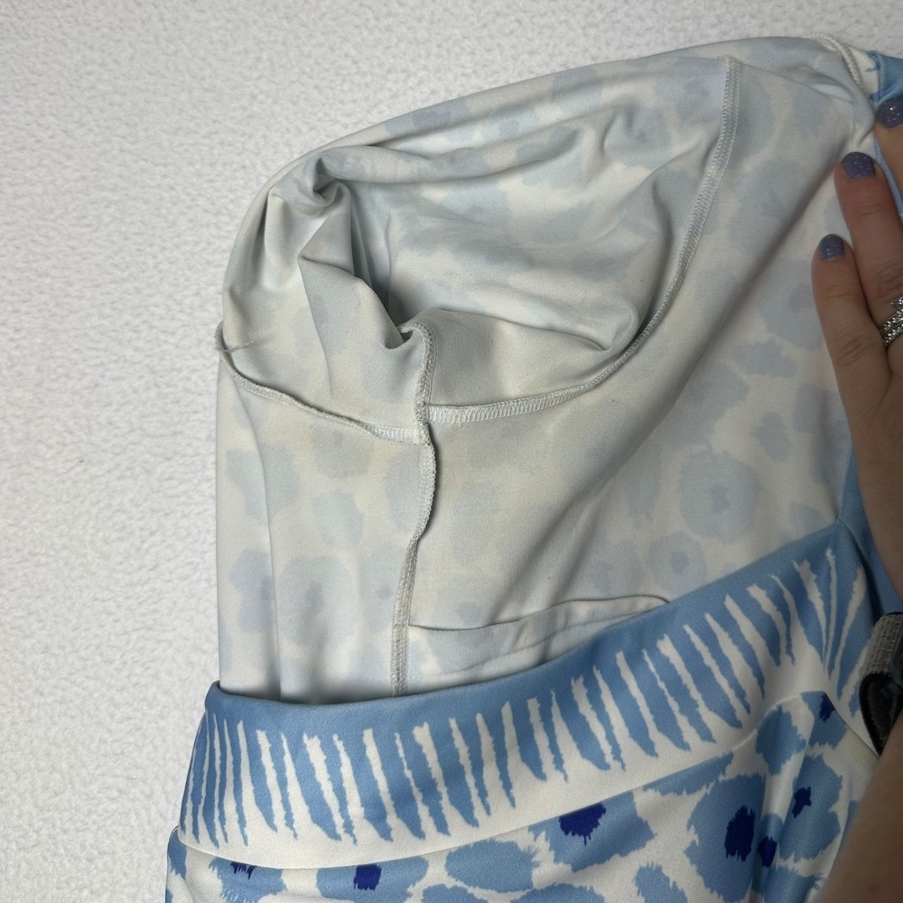 Gretchen Scott Blue White Print V-Neck Shift Dress XL Knit Resort Preppy Midi - Picture 7 of 7